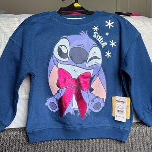 Disney Stitch Kids Navy Sweatshirt with Pink Bow